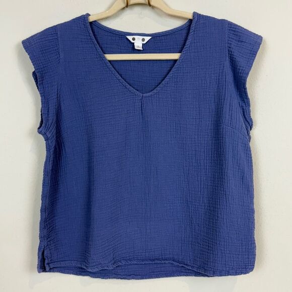 Periwinkle Blue Gauze V-neck Flutter Sleeve Top M - Picture 1 of 8